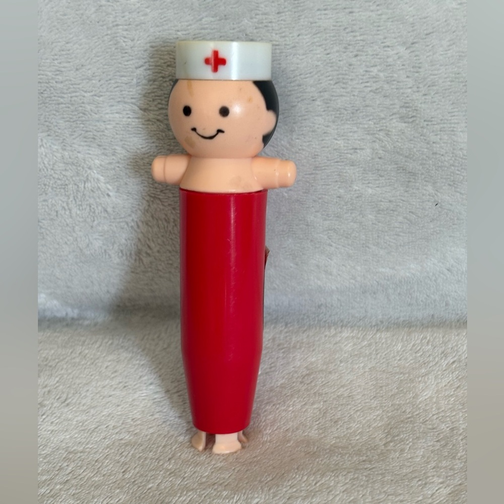 VTG 1982 Talbot Toys LTD Crayon Toys Crayon Holder Plastic Red Nurse  4.75”